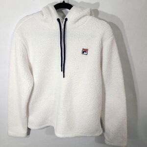 Fila Teddy Fleece Pullover Hoodie Sweater Size Medium Jacket‎ White Fluffy Comfy
